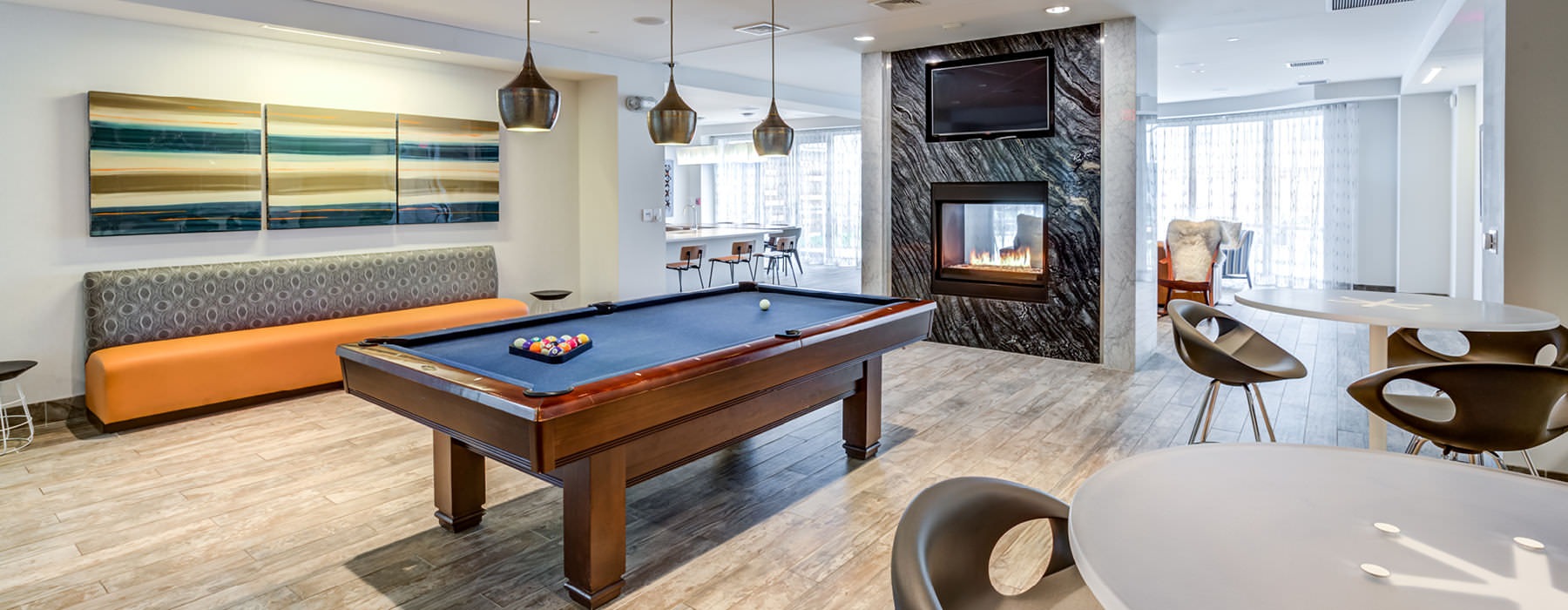 Pool Table and Gaming Area with recessed lighting throughout